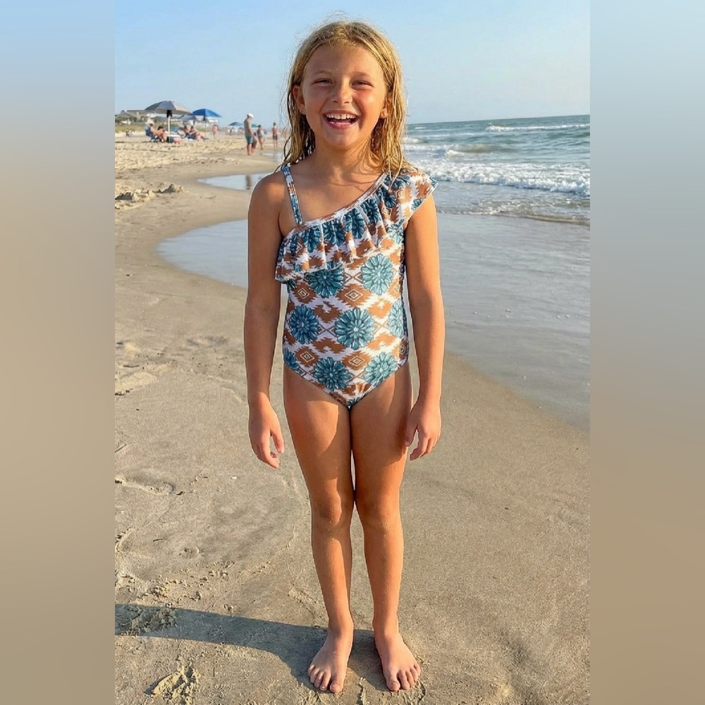 Girls Western Swimsuit • Aztec One‑Piece • Cowgirl Bathing Suit for Kids